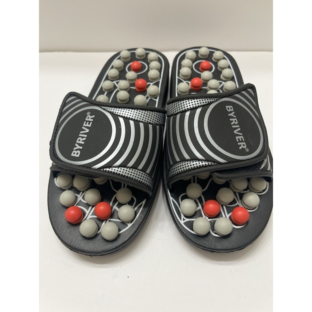 Byriver Acupressure Message Slipper Adjustable Strap Black Women's Small (5-6)